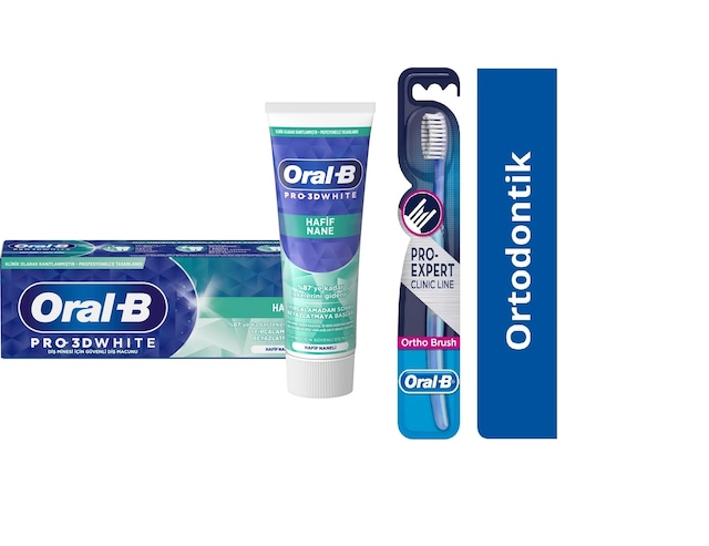 ﻿Oral-B 3D White Hafif Nane Diş Macunu 75 ML + Clinic Line Ortodontik 35 Diş Fırçası