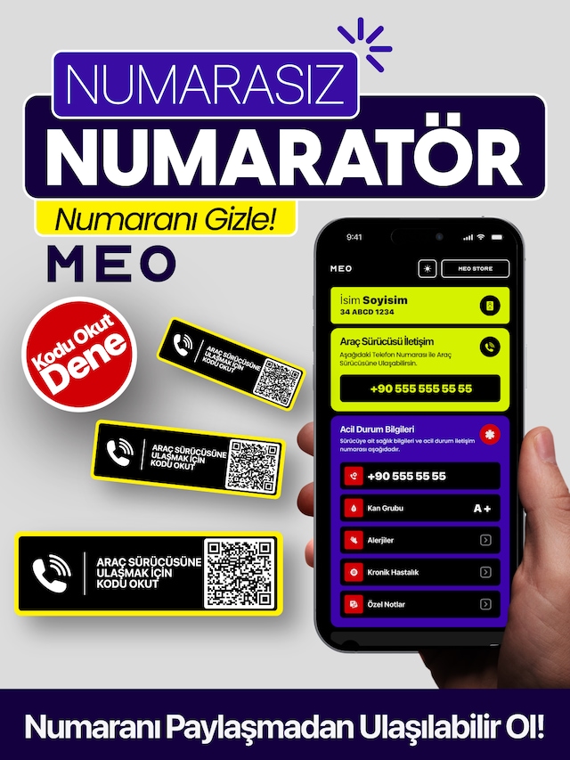 Numarasız Numaratör - Qr Kodlu Araç Numaratörü - Araç İçi Park Telefon Numarası Yatay Etiket 001