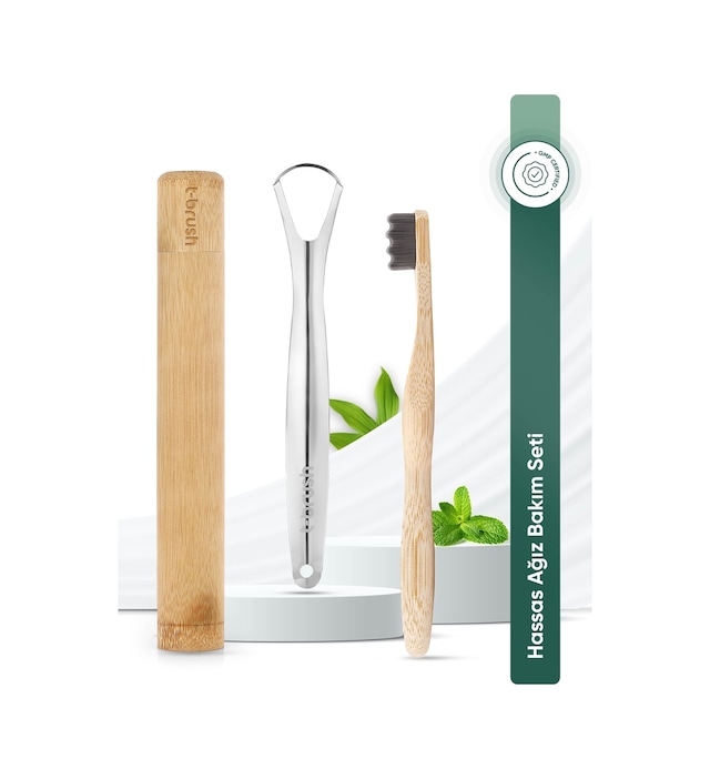 Tbrush Nano Koyugri Bambu Diş Fırçası - Ultra Soft + Paslanmaz Çelik Dil Temizleyici + Diş Fırçası Kabı