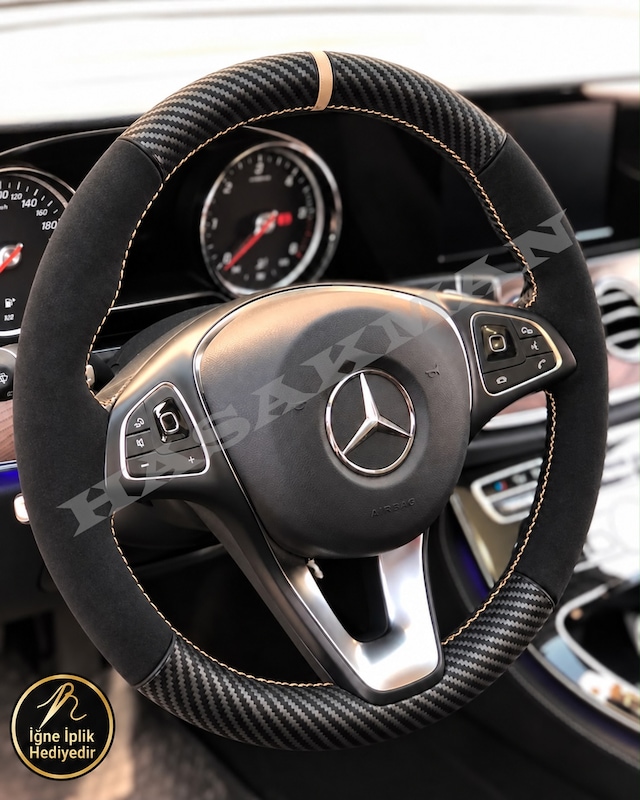 Mercedes Glc X253-c253 Dikme Direksiyon Kılıfı Alcantara Süet Mat Karbon Bej Yüzük Ve Dikiş 3 Kollu-yuvarlak 2015-2019