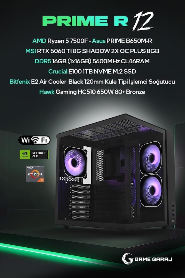 Game Garaj PRIME-R12 Ryzen 5 7500F RTX 5060 TI 16GB RAM 1TB SSD