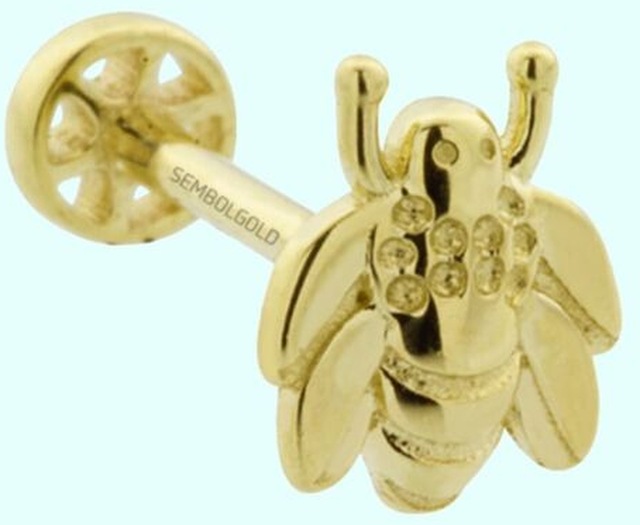 Sembolgold Altın Tragus Piercing Arı 14 Ayar
