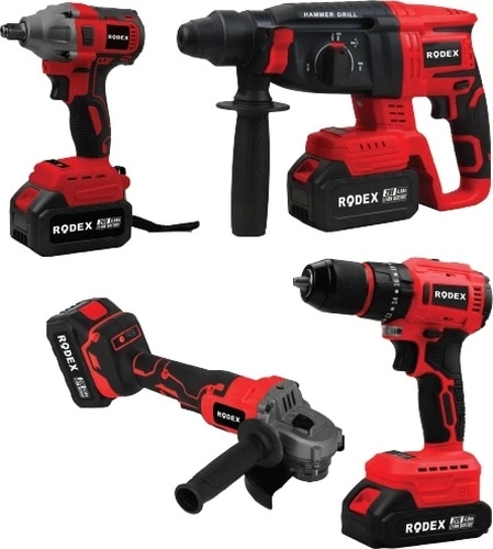 Rodex RDX3004 20V 3x4.0 Ah Li-ıon D.Matkap 45 NM D.Somun Sıkma 300 NM Kırıcı Delici 2.5J Avuç 4'lü Makine Seti