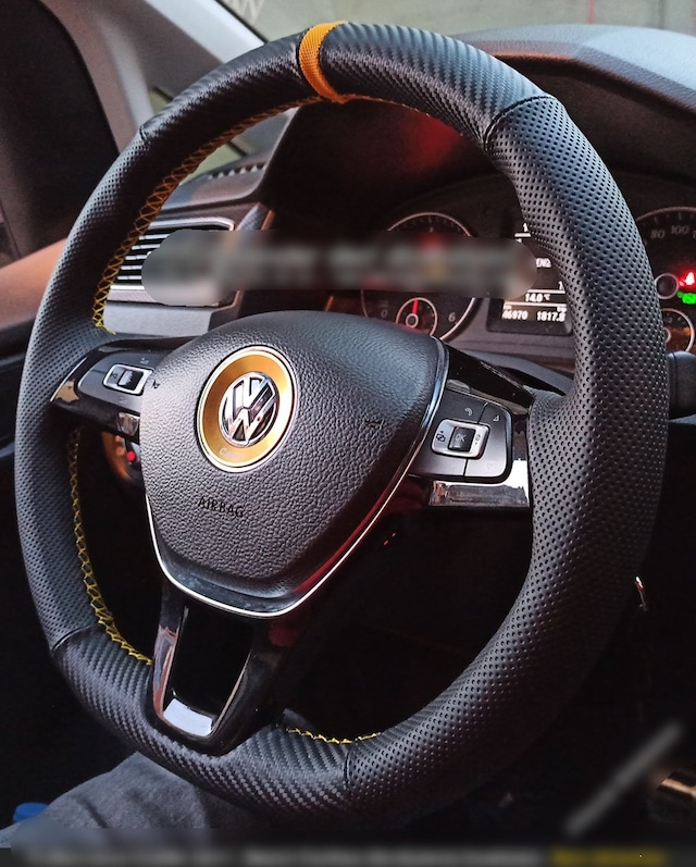 Volkswagen Caddy 2016 - 2019 Araca Özel Dikmeli Direksiyon Kılıfı Siyah