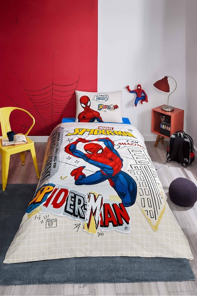 Özdilek Spiderman Web Sling Tek Kişilik Lisanslı Lastikli Çocuk Nevresim Takımı Gri