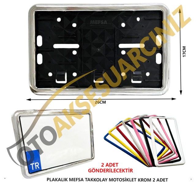 Plakalık Plastik Tak Kolay Motor Motosiklet Krom Çerçeveli 2 Adet