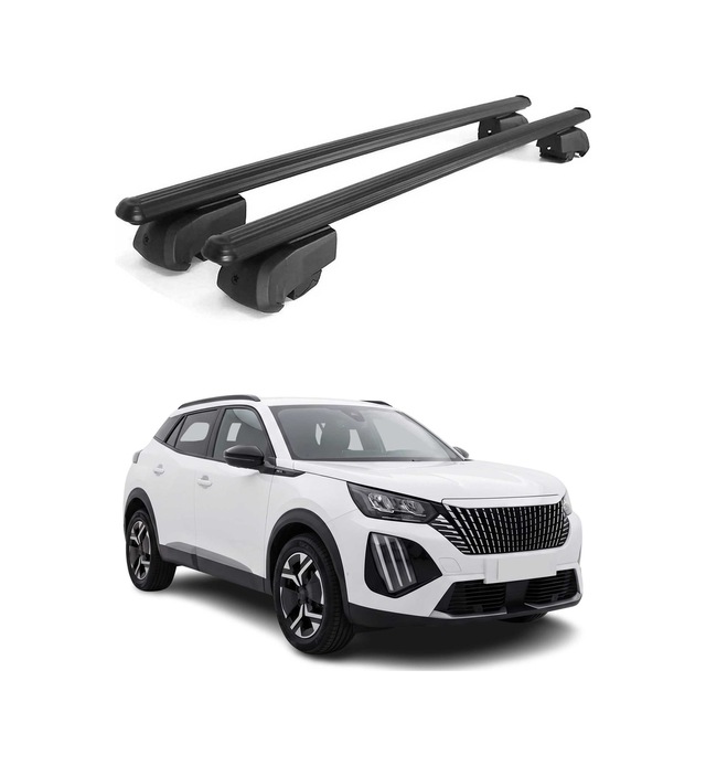 Peugeot E-2008 2023-2027 Arası Uyumlu Port Bagaj Taşıyıcı Ara Atkı Alüminyum Siyah 2 Parça