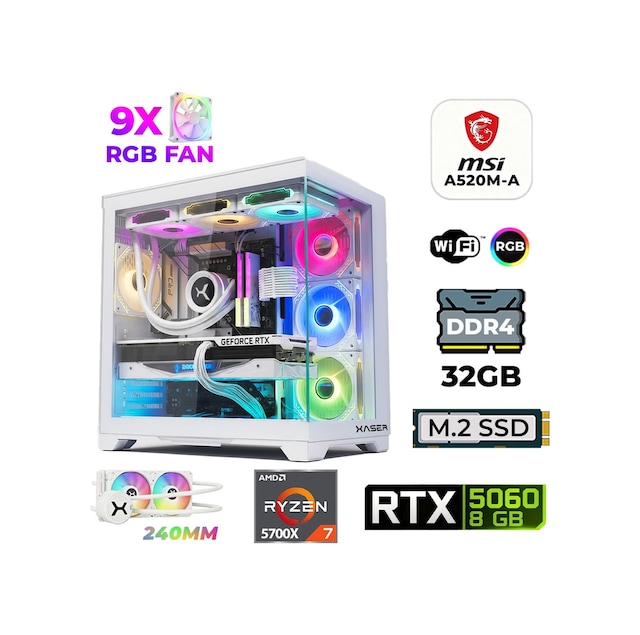 Xaser Sword X60 R7-5700X 32 GB 1 TB NVMe SSD 8 GB RTX5060 Masaüstü Oyuncu Bilgisayarı