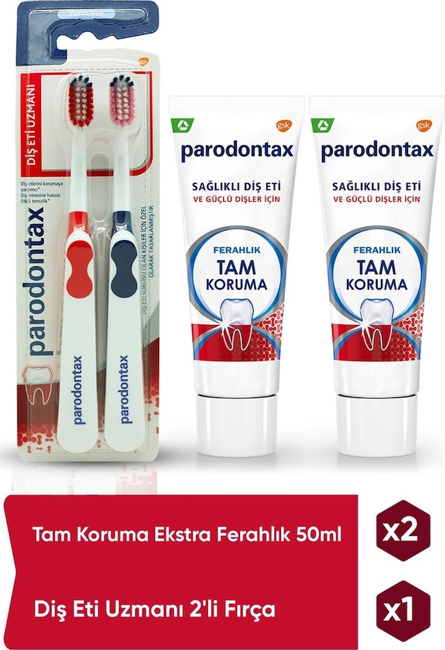 Parodontax Tam Koruma Ekstra Ferahlık Diş Macunu 2 x 50 ML + Parodontax Diş Eti Uzmanı Diş Fırçası 2'li
