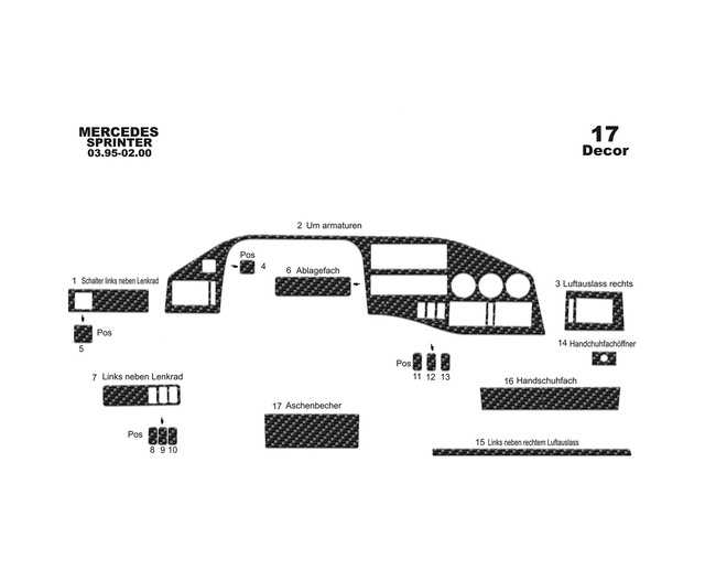 Volkswagen Lt Volt / Sprinter Torpido Kaplama 1995-2006 17 Parça Karbon