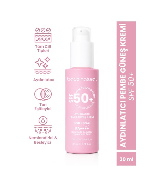 Bade Natural Aydınlatıcı Pembe Güneş Koruyucu Krem 50 Spf 30 Ml
