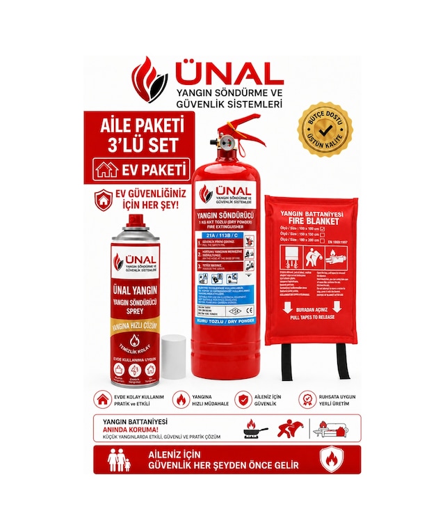 Aile Paketi 3'lü Set Eviniz İçin Tam Yangın Güvenliği Araç İçin İş Yeri İçin