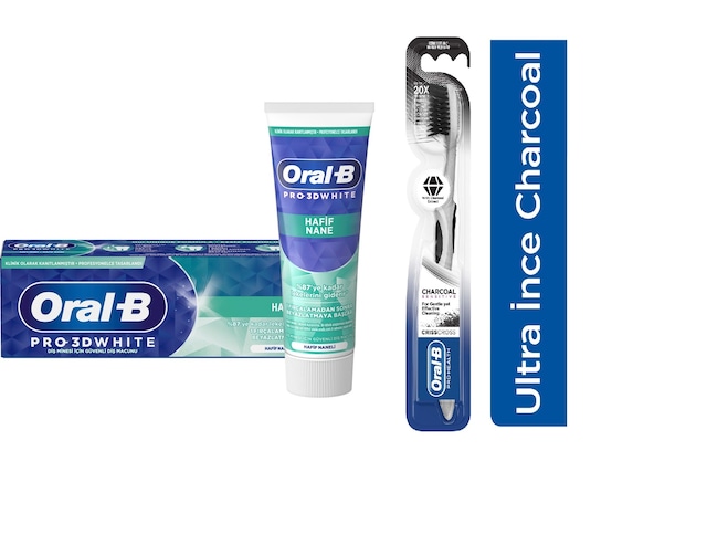 Oral-B 3D White Hafif Nane Diş Macunu 75 ML + Health Kömür Ultra İnce Diş Fırçası