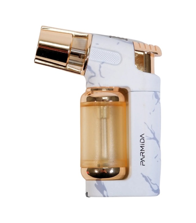 Parmida Tek Torch Pürmüz Beyaz-gold Mermer Desenli Masa Tipi Metal Puro Çakmağı - Tr9249