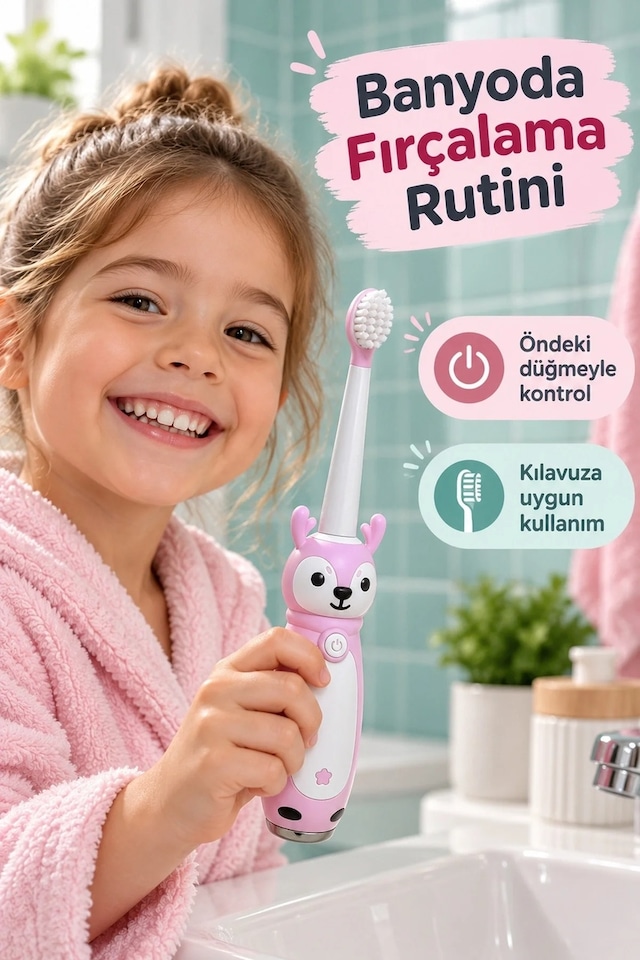 Ers Elektrikli Diş Fırçası Pembe Figürlü Değiştirilebilir Başlıklı