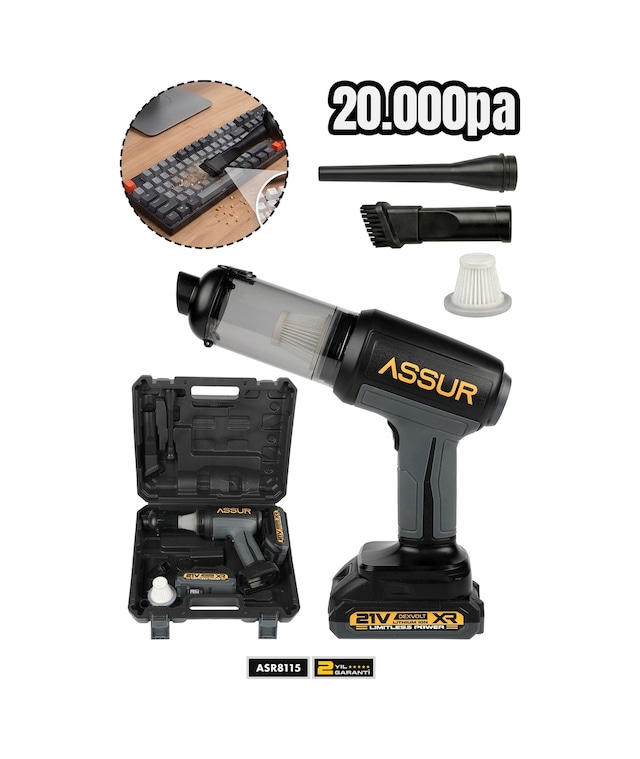Assur 21v 20000pa Şarjlı Üflemeli Mini Araç Süpürgesi-3161