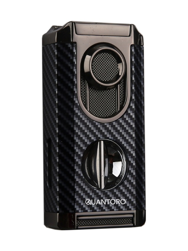 Quantoro 3 Torch Pürmüz V-cut Siyah Karbon Desenli Metal Puro Çakmağı - Trz1174