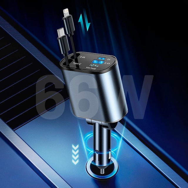 Embatech 66wdahili Kablolutype-C+Lightning Hızlı Çakmaklık Araç Şarj Cihazı