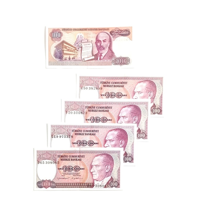 Cumhuriyetin İlk Dönemi 7 Emisyon 100 Türk Lirası Eski Koleksiyon Kağıt Para