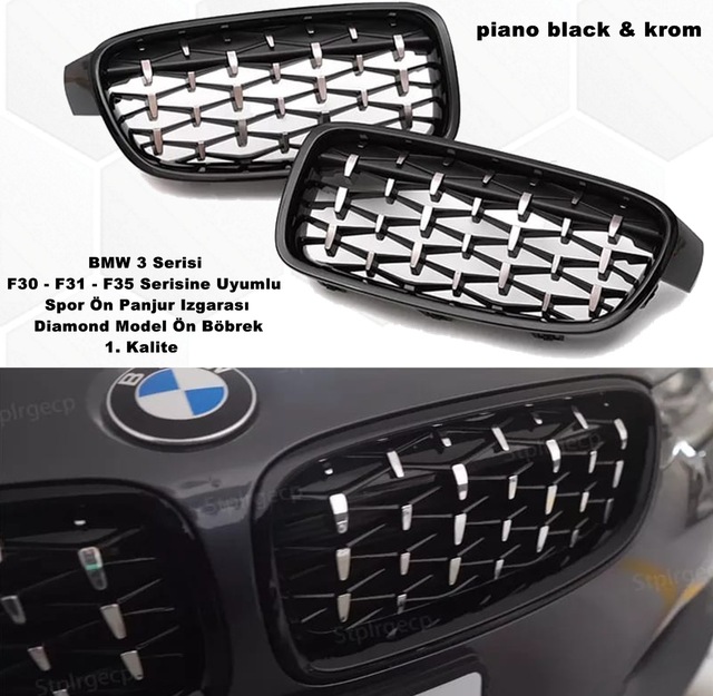 Bmw F31 3 Serisi Diamond Ön Panjur Izgara Böbrek PianoBlack-Krom