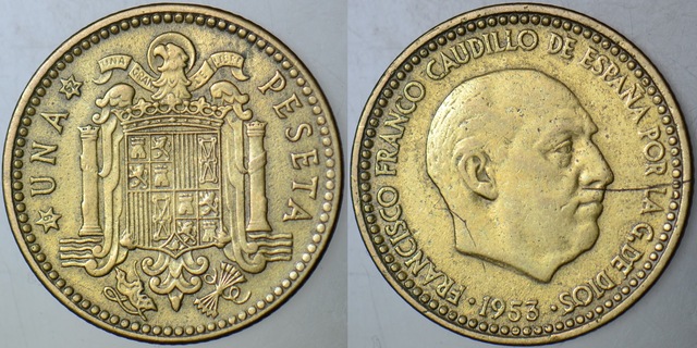 İspanya 1 Peseta 1953 62 Franco Dönemi.