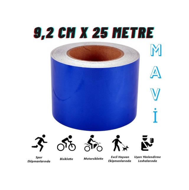 Carub Reflektif Fosforlu Şerit Bant 9,2 CM X 25 Metre Mavi İkaz Bandı BR2405404