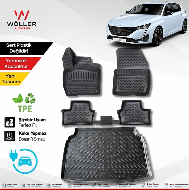 Peugeot E 308 Paspas Bagaj Havuzu Set Elektrikli 2023 Sonrası Uyumlu 3d Ultraflex Set
