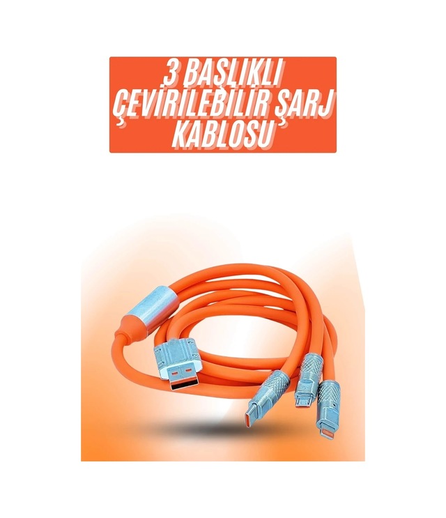 Ers Çoklu Şarj Kablosu Usb Type-c İos Uyumlu 120w Hızlı Şarj Kablosu