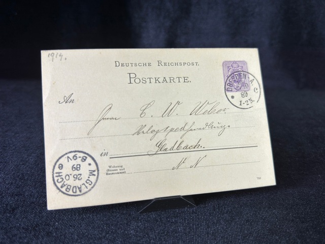 Antiye 1889 Yılı Alman Reich Döneminden 5 Pfennig Kendinden Pullu Post Kartı Postadan Geçmiş Varış Damgalı Teşhir Ürün