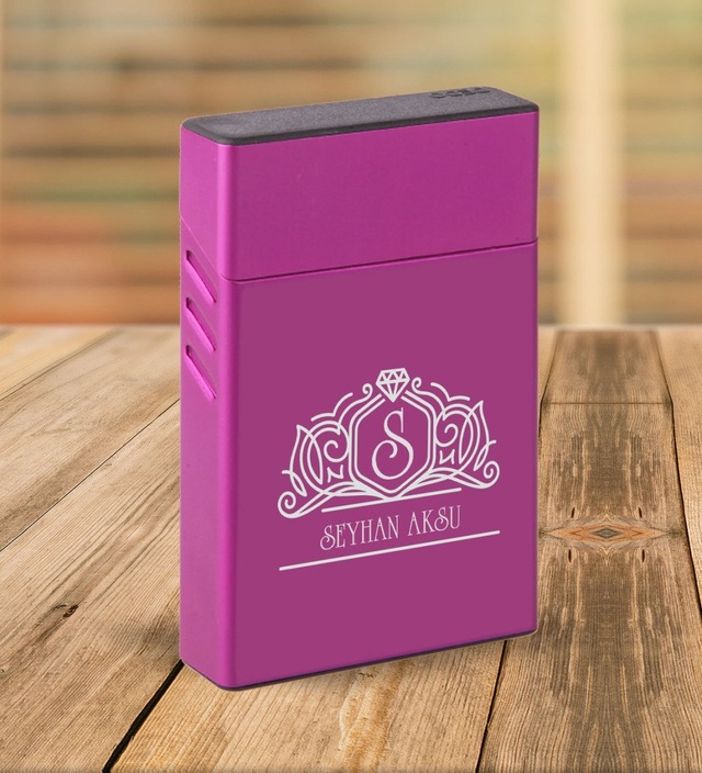 Bk Gift Kişiye Özel Mor Slim Boy Metal Sigara Kutusu-13 Siyah
