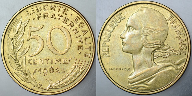 Fransa 50 Centimes 1962 Km 939.1 Az Çıkar.