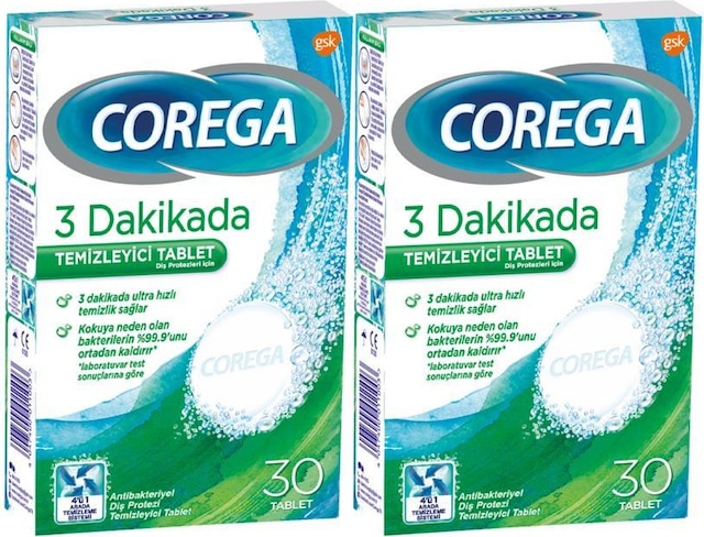 Corega 3 Dakikada Protez Temizleyici Tablet 2 x 30 Tablet