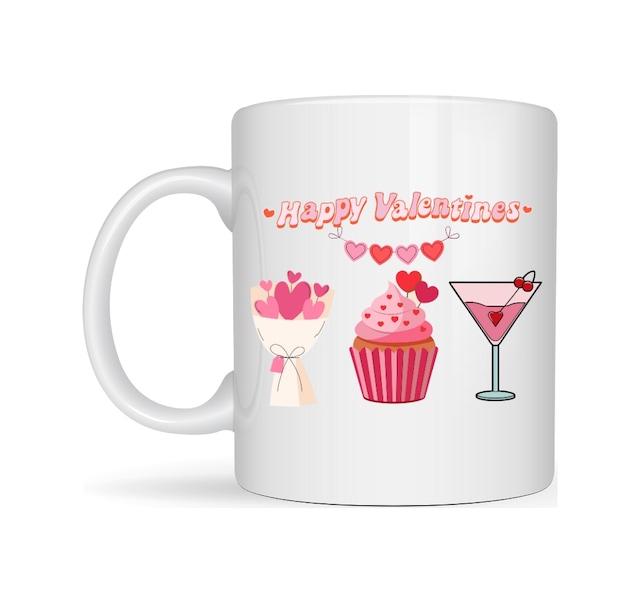Kupa & Bardak Happy Valentines Kupa Model 6 Sevgililer Günü Özel Tasarım Porselen