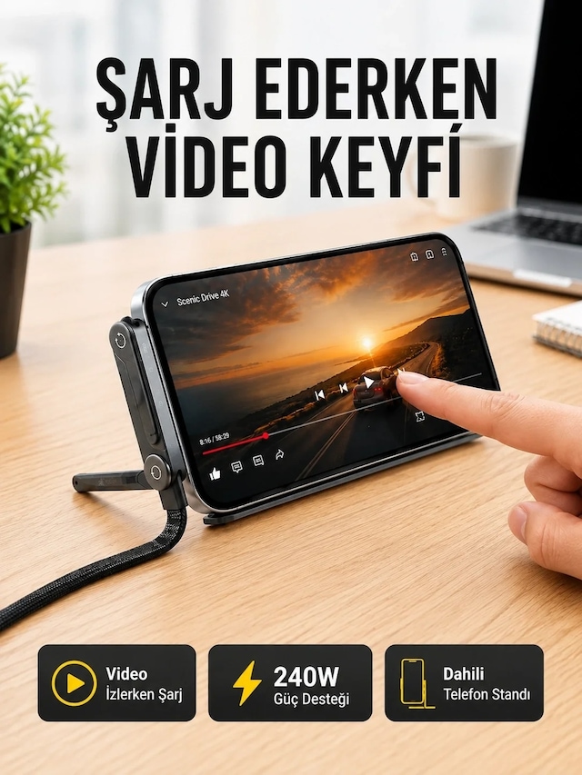 Ers Katlanabilir Telefon Standlı 240w Type-c Hızlı Şarj Kablosu