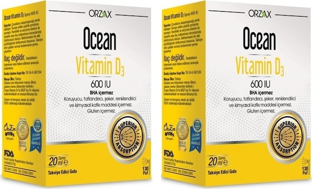 Ocean Vitamin D3 600 IU Sprey 20 ML 2 Adet