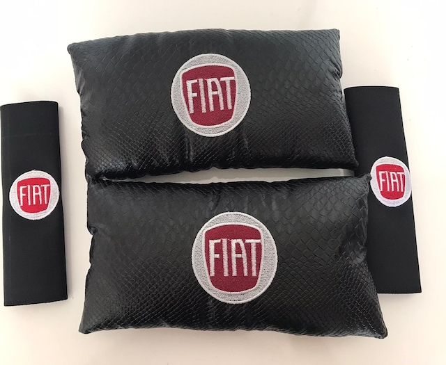 Fiat Nakışlı Egea Linea Deri 1 Çift Boyun Yastık Ve 1 Çift Kemer Pedi Siyah