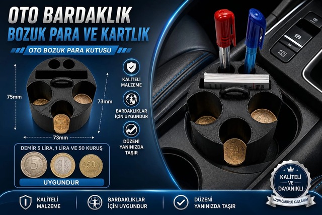 Oto Bozuk Paralık , Bardaklıkta Kullanılan Araç Bozuk Para Ve Kartvizitlik , Oto Bozuk Para Koyma Ye