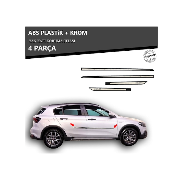 Fıat Egea Cross Hb - Sw Yan Kapı Koruma Çıtası Plastik + Krom Unvrslppkçt00058