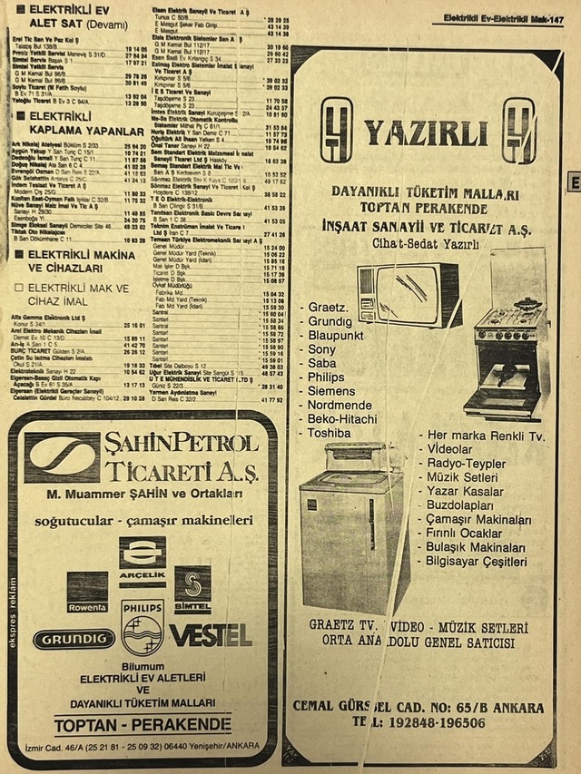 Ankara 1986 Meslek Reklam İlanı Efemera S147 Teşhir Ürün