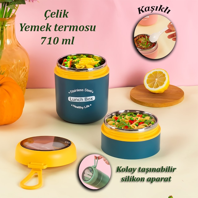 Porsima 66720 Çelik Yemek Termosu Lunch Box Yemek Kabı Sarı 710ml