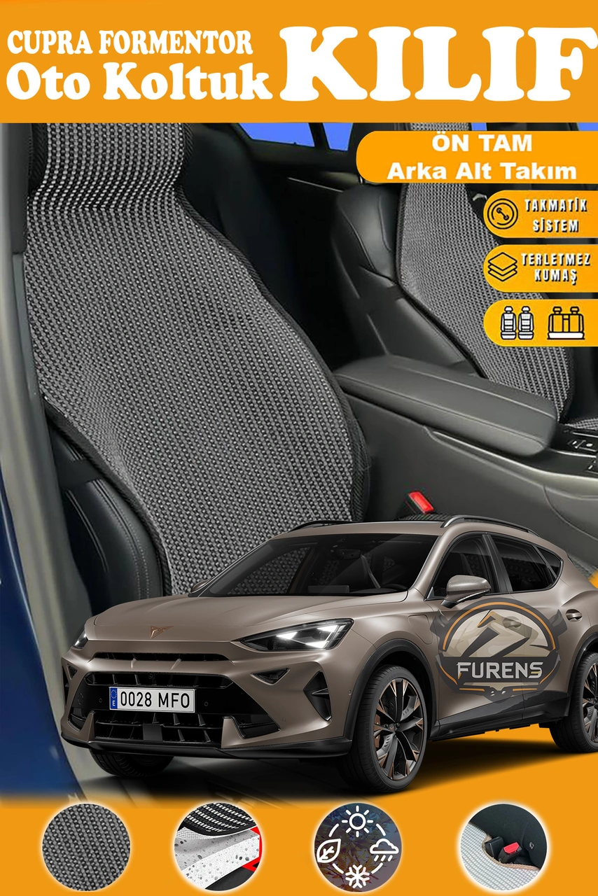 Cupra Formentor Uyumlu Siyah Prestij Serisi Dokuma Kumaş Oto Koltuk Kılıfı Ön Tam Arka Alt
