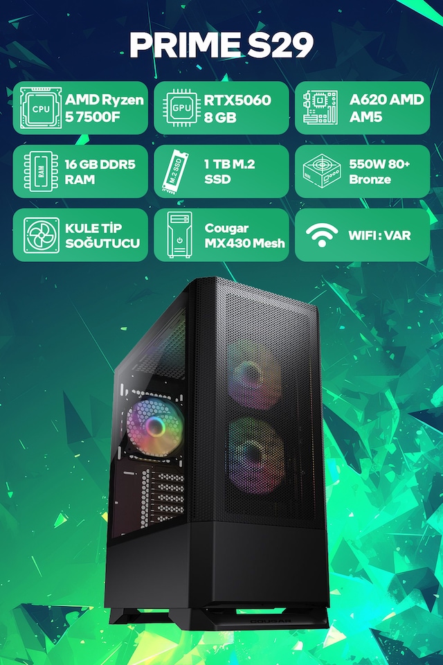 Game Garaj PRIME S29 Ryzen 5 7500F RTX 5060 16GB RAM 1TB SSD