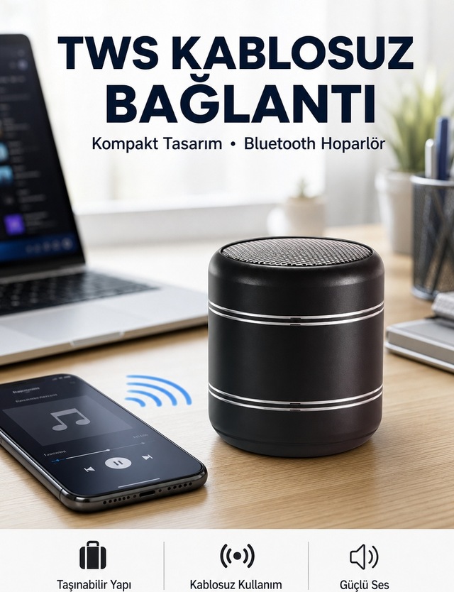 Taşınabilir Silindir Tasarım Bluetooth 5.0 Hoparlör Yüksek Bas Performanslı Yeni Nesil - Lisinya