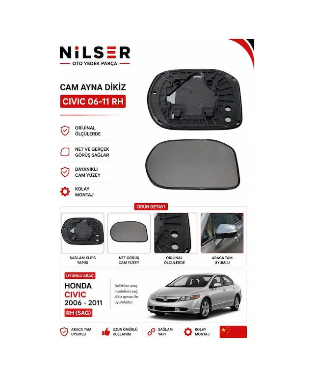 Honda Civic Dikiz Ayna Cam Sağ Dış 2006-2011