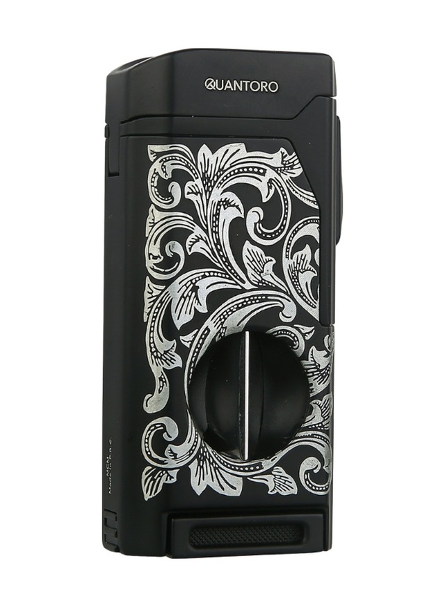 Quantoro Dört Torch Pürmüz V-kesici/delicili Siyah Desenli Metal Puro Çakmağı - Trz1136