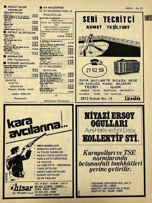 İzmir 1982-1983 Meslek Reklam İlanı Efemera S37 Teşhir Ürün
