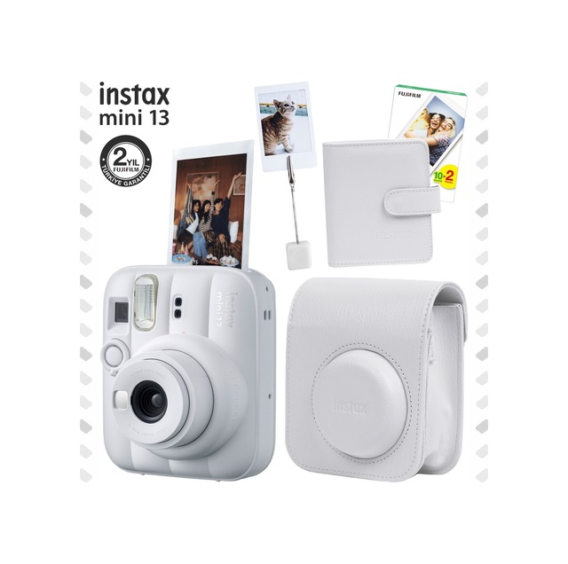 Instax Mini 13 Fotoğraf Makinesi Deri Çanta Albüm Kıskaç + 20'li Film Hediye Seti