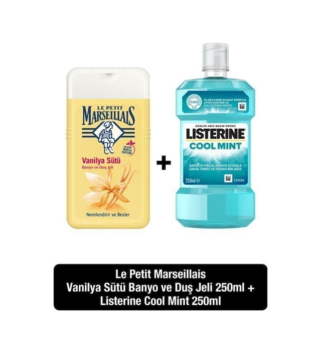 Listerine Cool Mint Ağız Bakım Suyu 250 ML + Le Petit Marseillais Vanilya Sütü Duş Jeli 250 ML