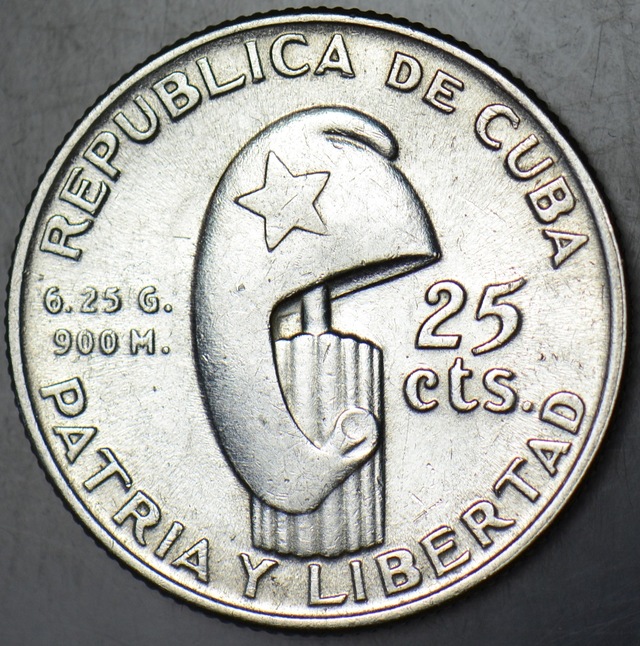 Küba 25 Centavos 1953 Gümüş Hatıra-jose Marti. Çil.