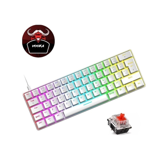 Trol Red Switch Mini Rgb Oyun Klavyesi Gaming Mekanik 62 Tuşlu 18 Led Usb Type-c Kablosu Beyaz Lcd